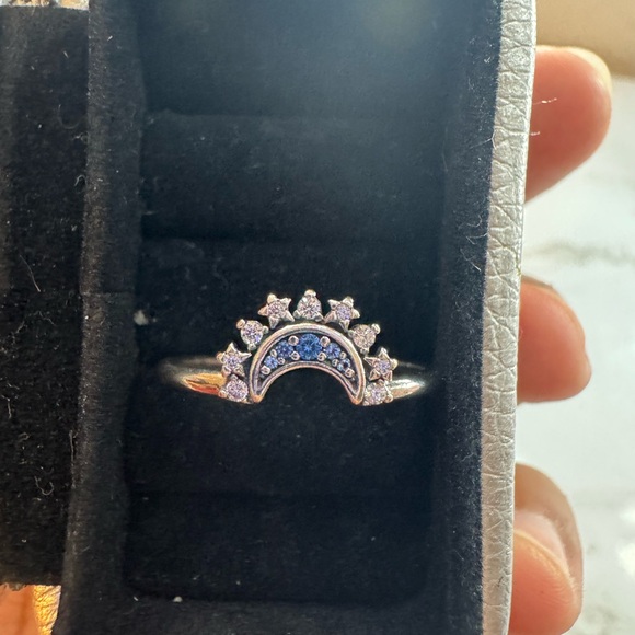 Pandora Jewelry - Celestial Blue Sparkling Moon Ring Sterling Silver